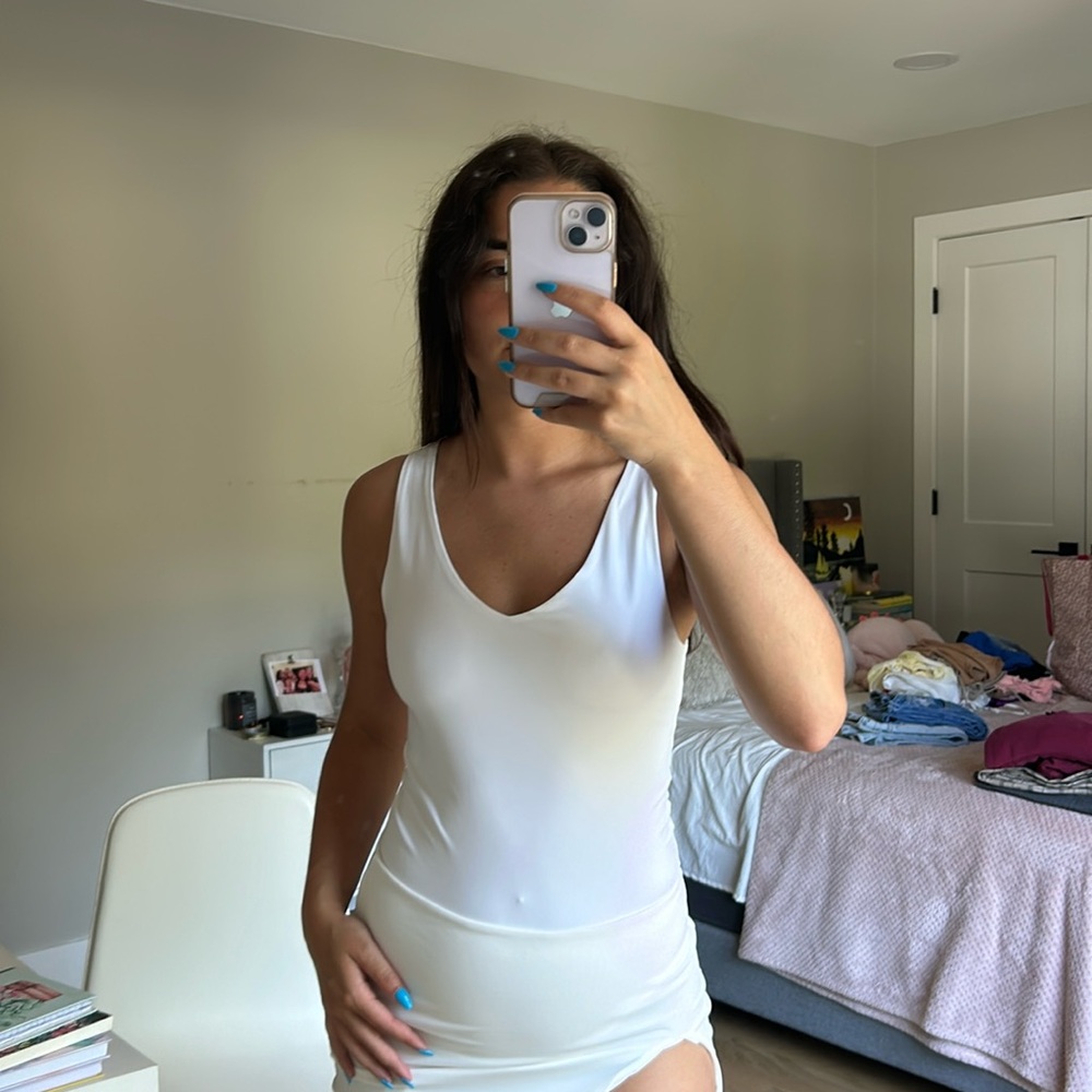 Express white thong bodycon bodysuit size XS